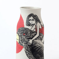 Vase en gres pocelainique, Décors oxydes